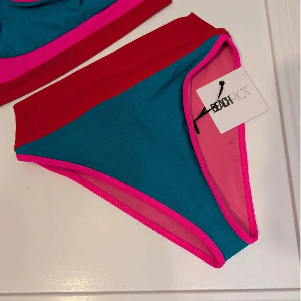 Beach Riot Blue Pink Red Two-Piece One-Piece Style Swim Set - Picture 7 of 11